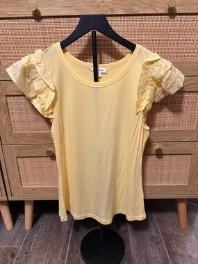 Blu Pepper Soft Yellow Ruffle Sleeve Top
